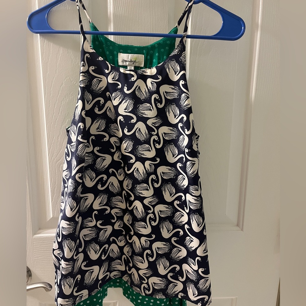 Navy and White Swan Print Tank Top